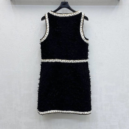 Wool Tweed sleeveless Short Dress in black