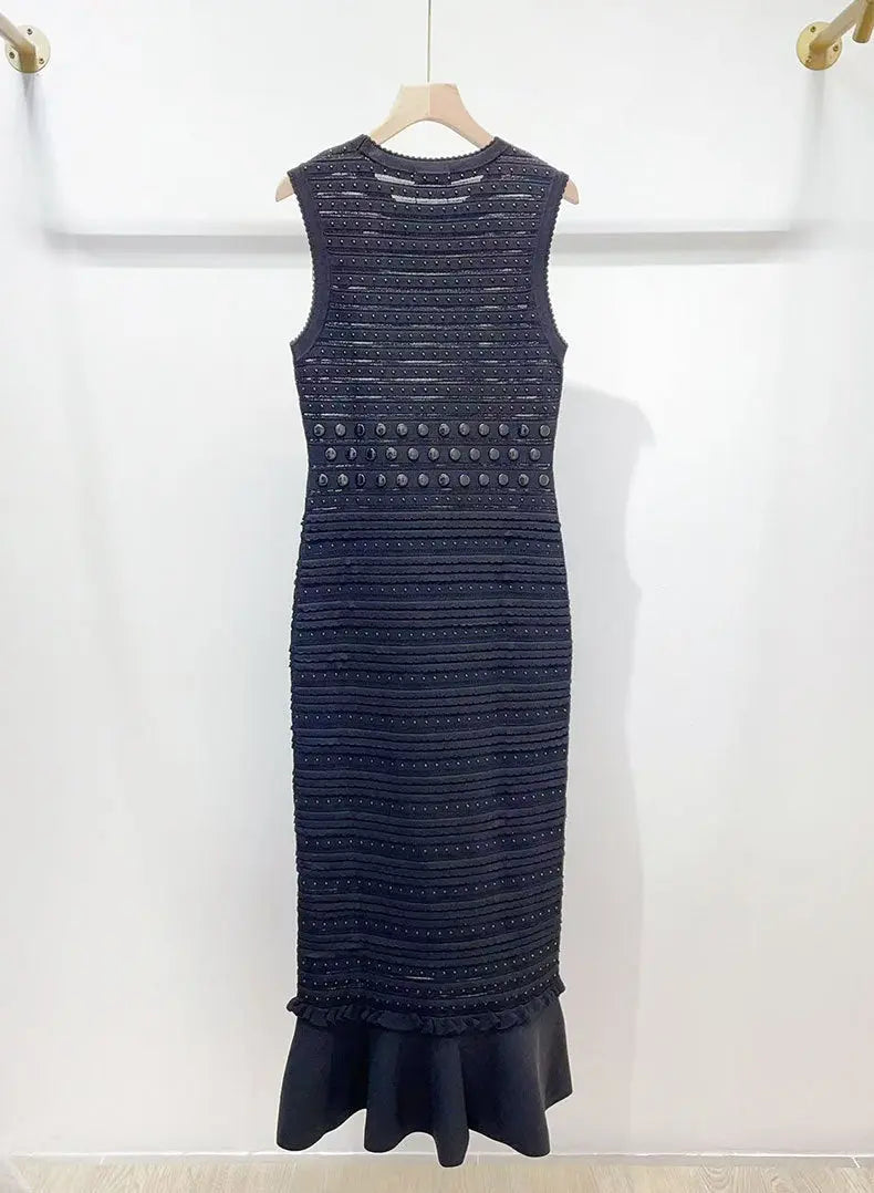 valerie Studded Knit sleeveless Midi Dress in black Avalabel