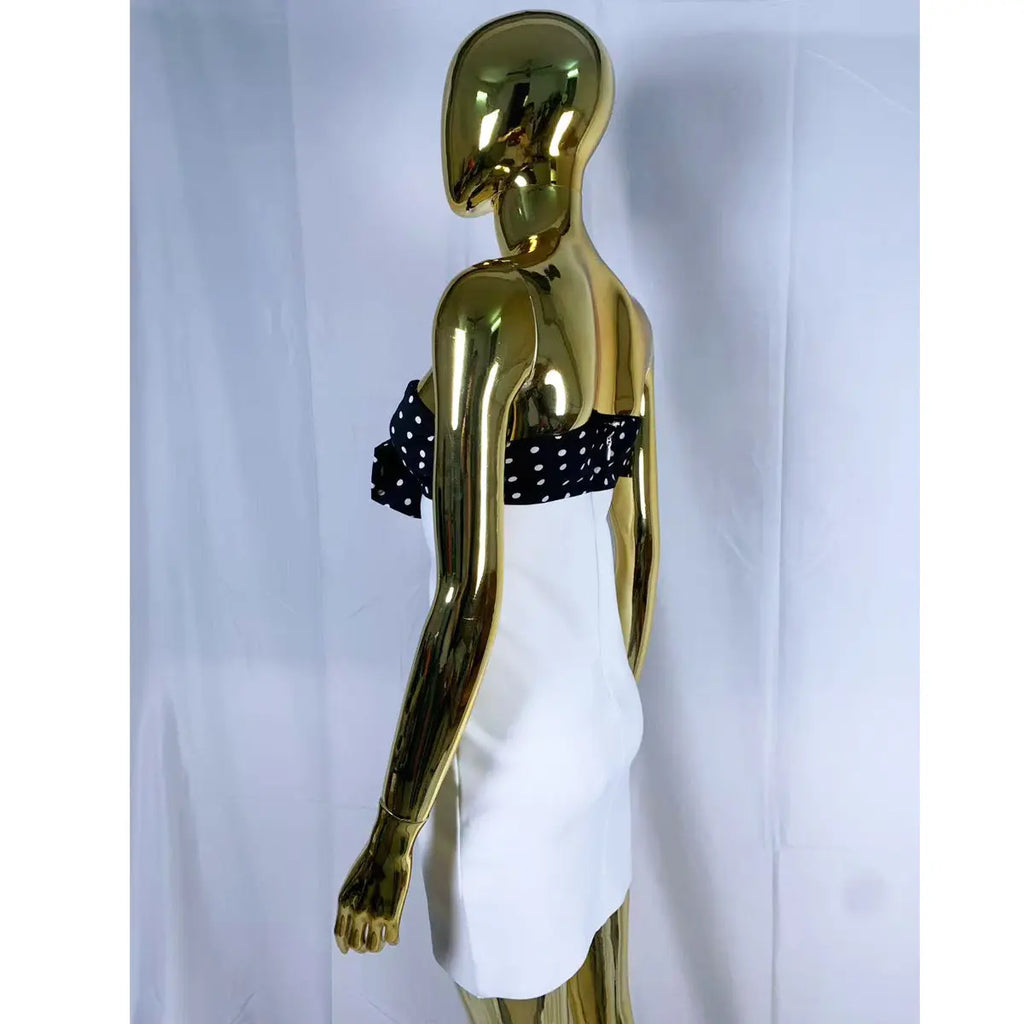 michaelia white Contour Sleeveless Polka Dot Contrast bow Bandage Mini Dress Avalabel