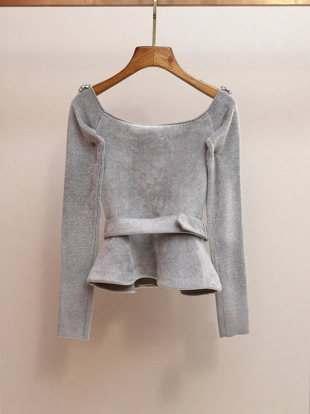 molly Grey Chenille Knit Crystal Trim Top Avalabel