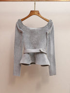 molly Grey Chenille Knit Crystal Trim Top Avalabel