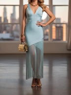 Light Blue Bandage Fringe Midi Dress Avalabel