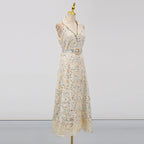 Chloe Sleeveless Hollow Lace Maxi Dress in Beige Avalabel