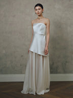 Satin Spliced tulle  strapless maxi dress in black and white Avalabel