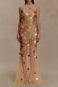 alva sequin Embellished backless Maxi Dress - Gold Avalabel