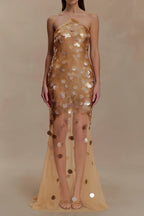 alva sequin Embellished backless Maxi Dress - Gold Avalabel
