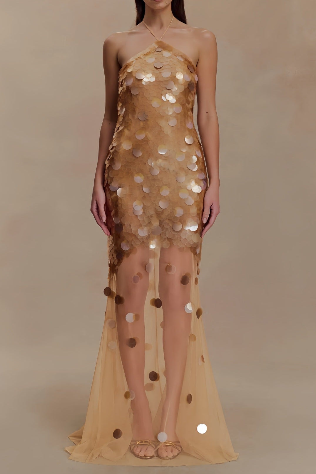 alva sequin Embellished backless Maxi Dress - Gold Avalabel