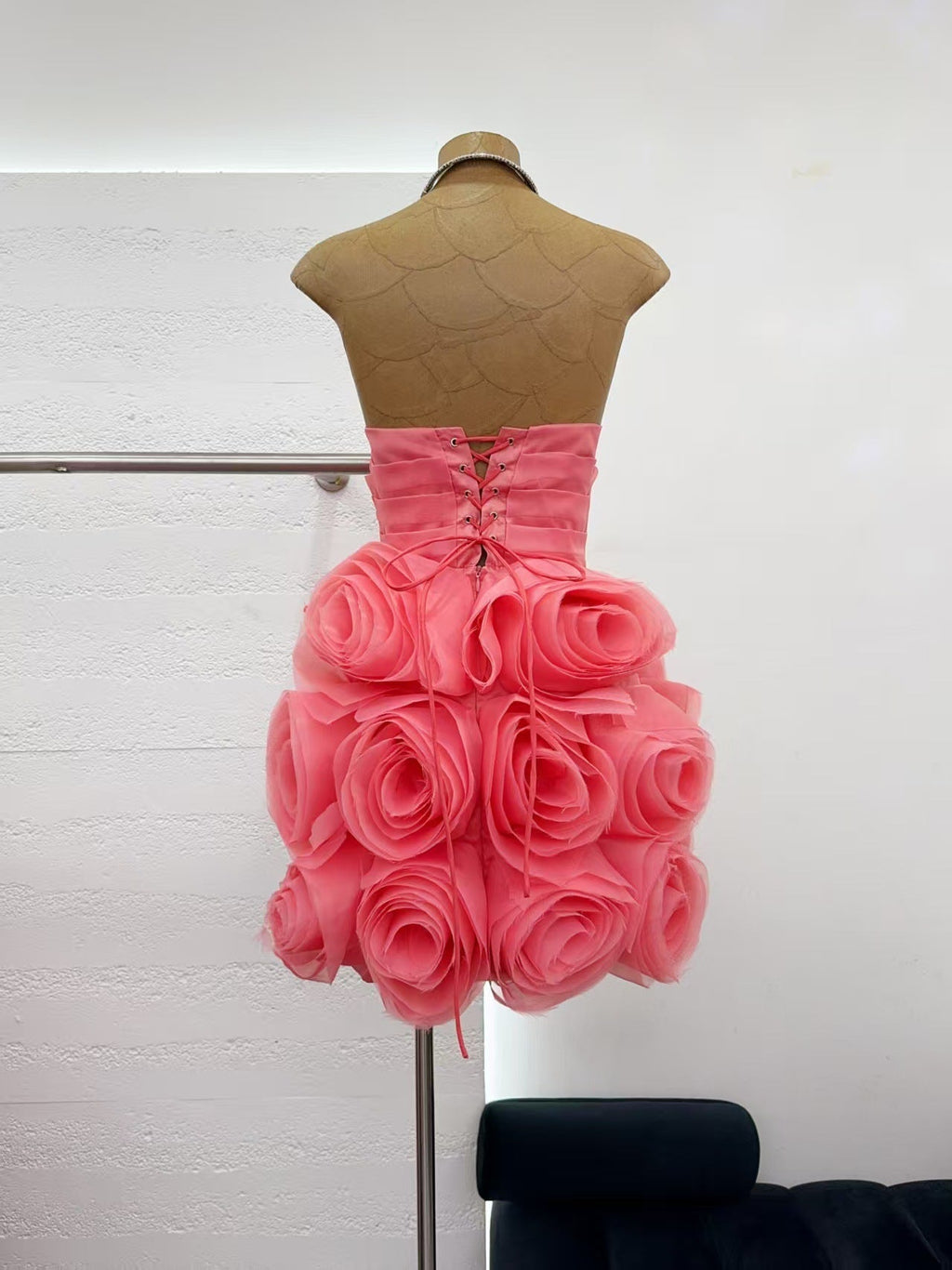 Georgia Appliquéd Organza Coral Mini Dress Avalabel