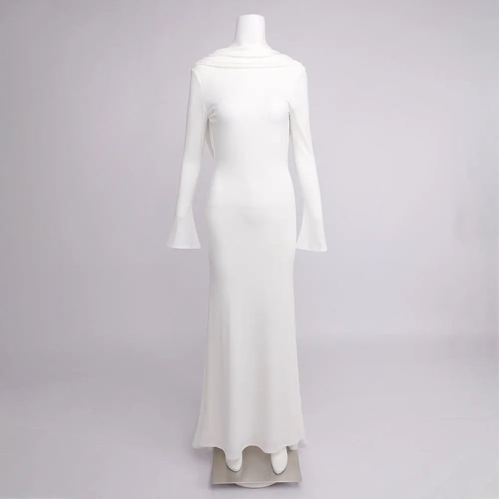 gloria DRAPED BACKLESS JERSEY MAXI DRESS in white Avalabel