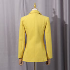 anila Studded Wool Fitted Single-Breasted Blazer in yellow Avalabel