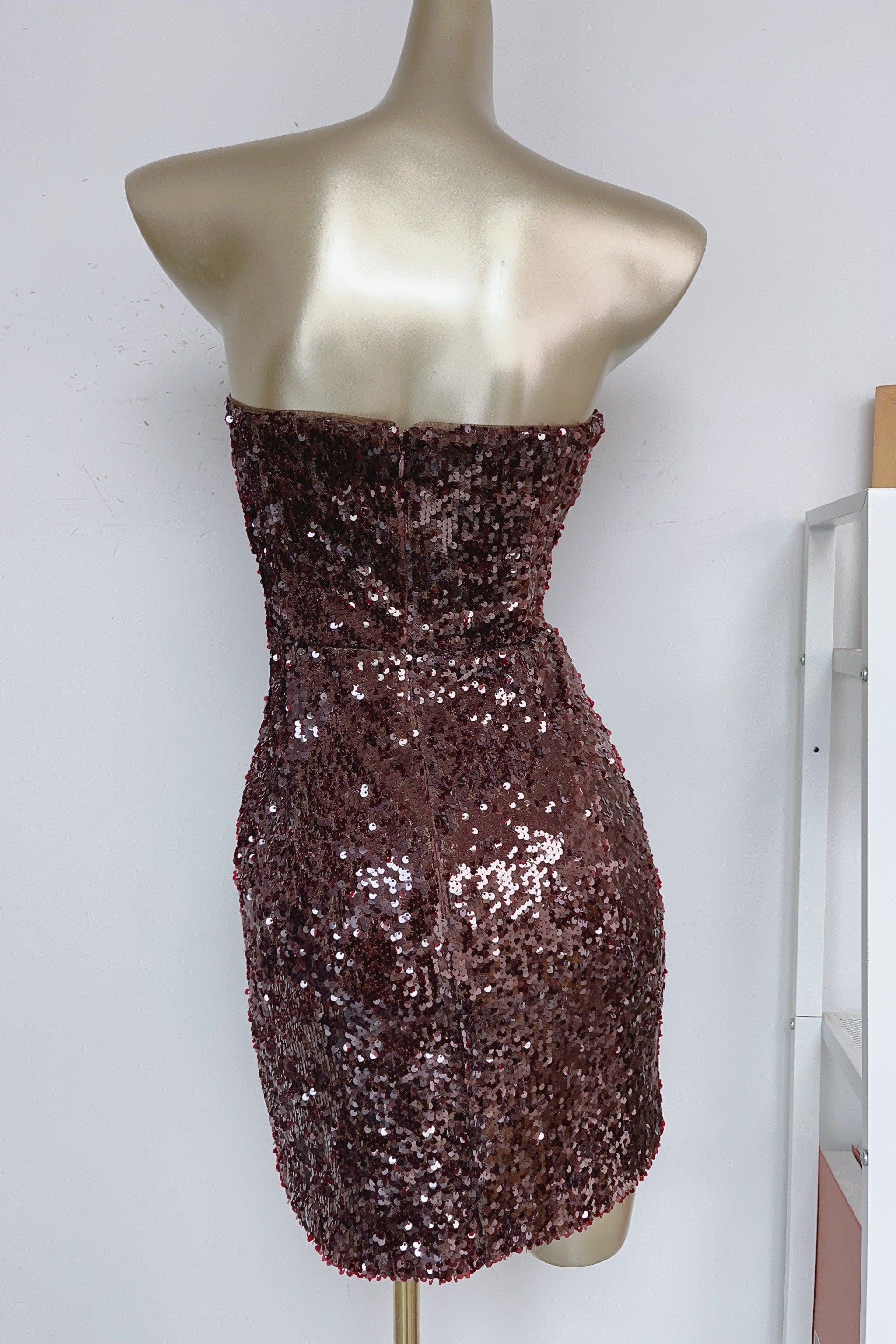 Strapless Sequin Mini Dress in Burgundy Avalabel