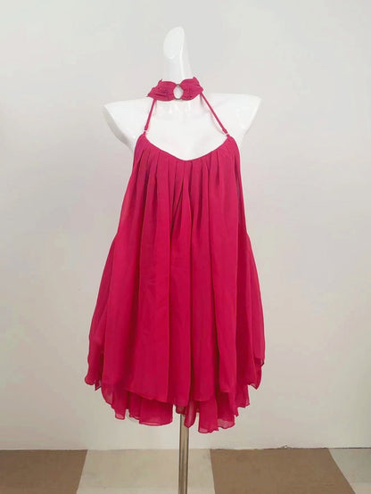 Erica Halter Neck Lace-Up Backless Mini Dress - Fuchsia