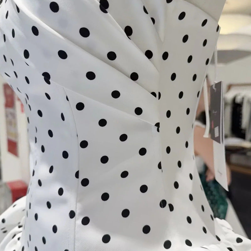 Polka Dot Strapless flower Corset Puff Mini Dress In white Avalabel
