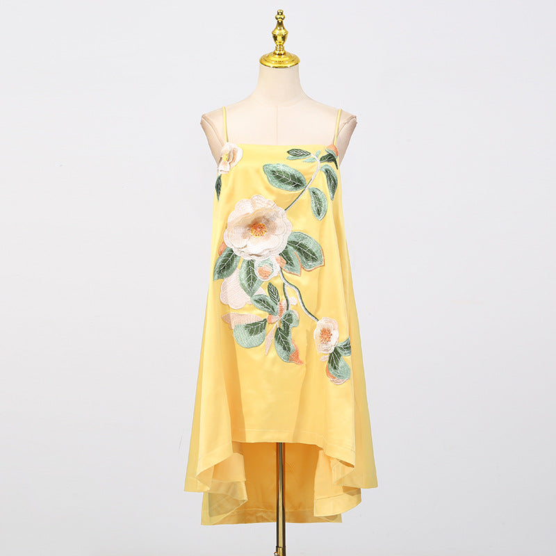 Edwina Applique Floral Embroidered Mini Dress in Yellow Avalabel