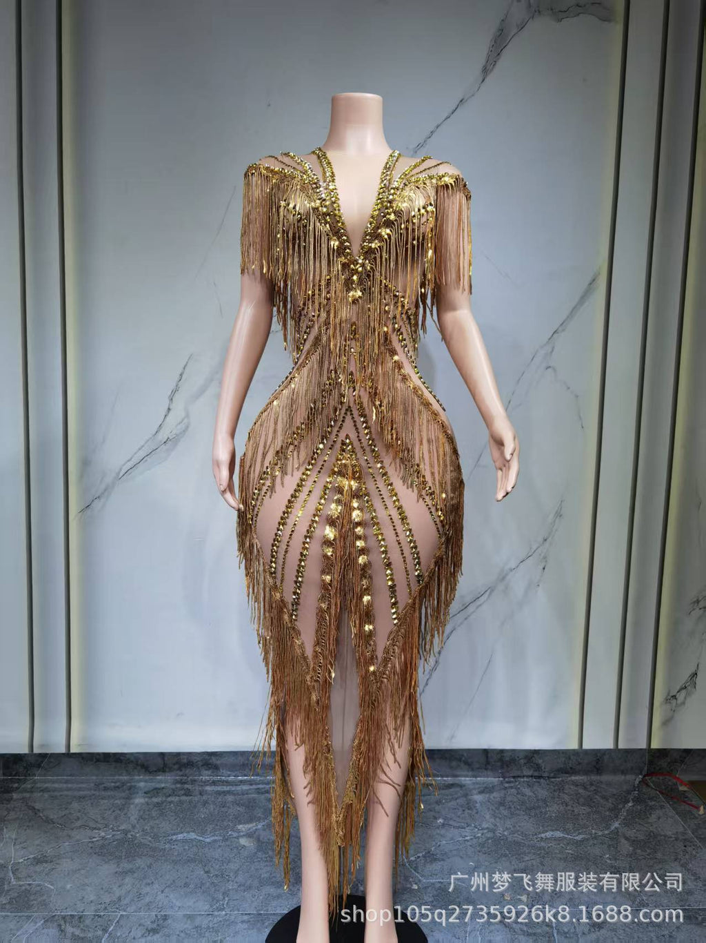 Roberta Fringe Sequin Crystal Maxi Dress In Gold Avalabel