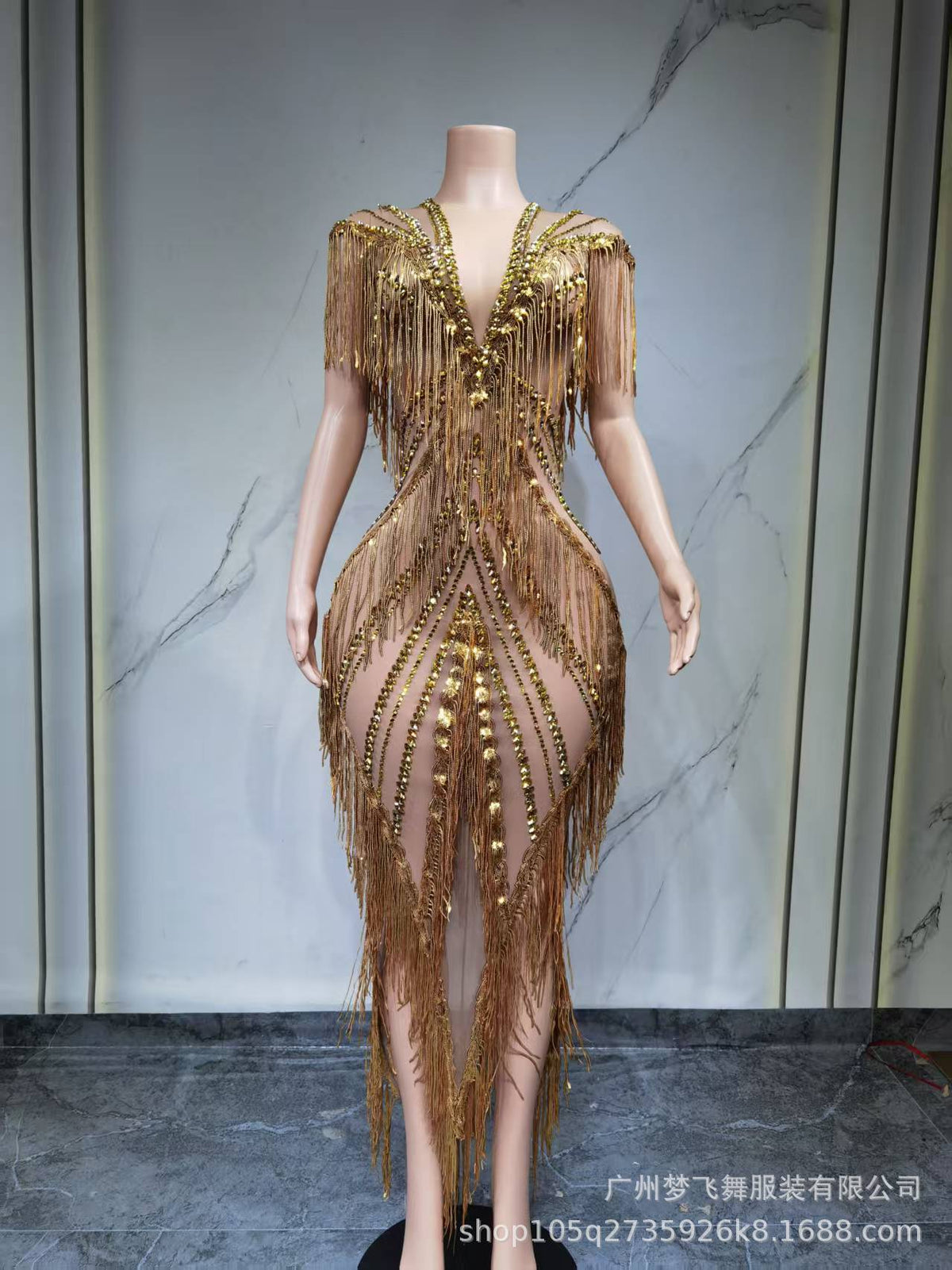 Roberta Fringe Sequin Crystal Maxi Dress In Gold Avalabel