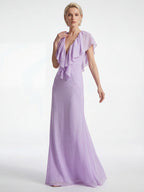 Simona Deep V-Neck Lace Backless Maxi Dress in Purple Avalabel