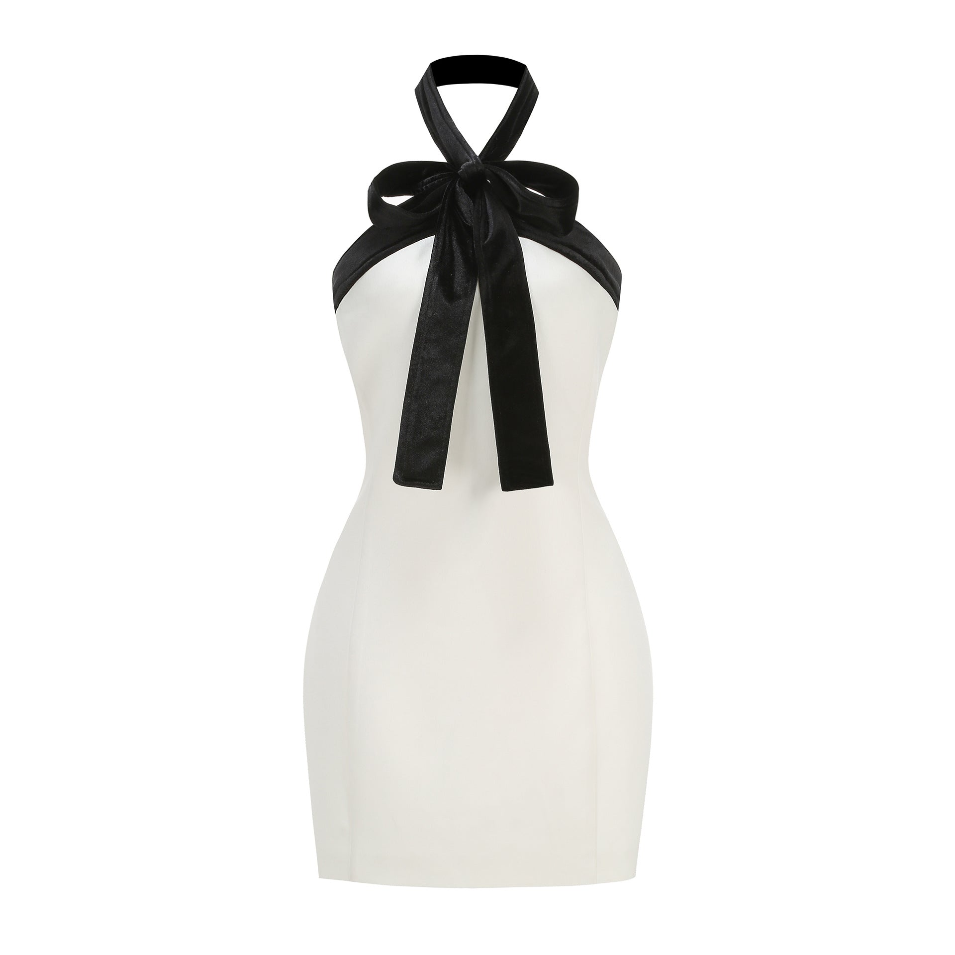 Fortunata Halter Neck Velvet Bow Mini Dress Avalabel