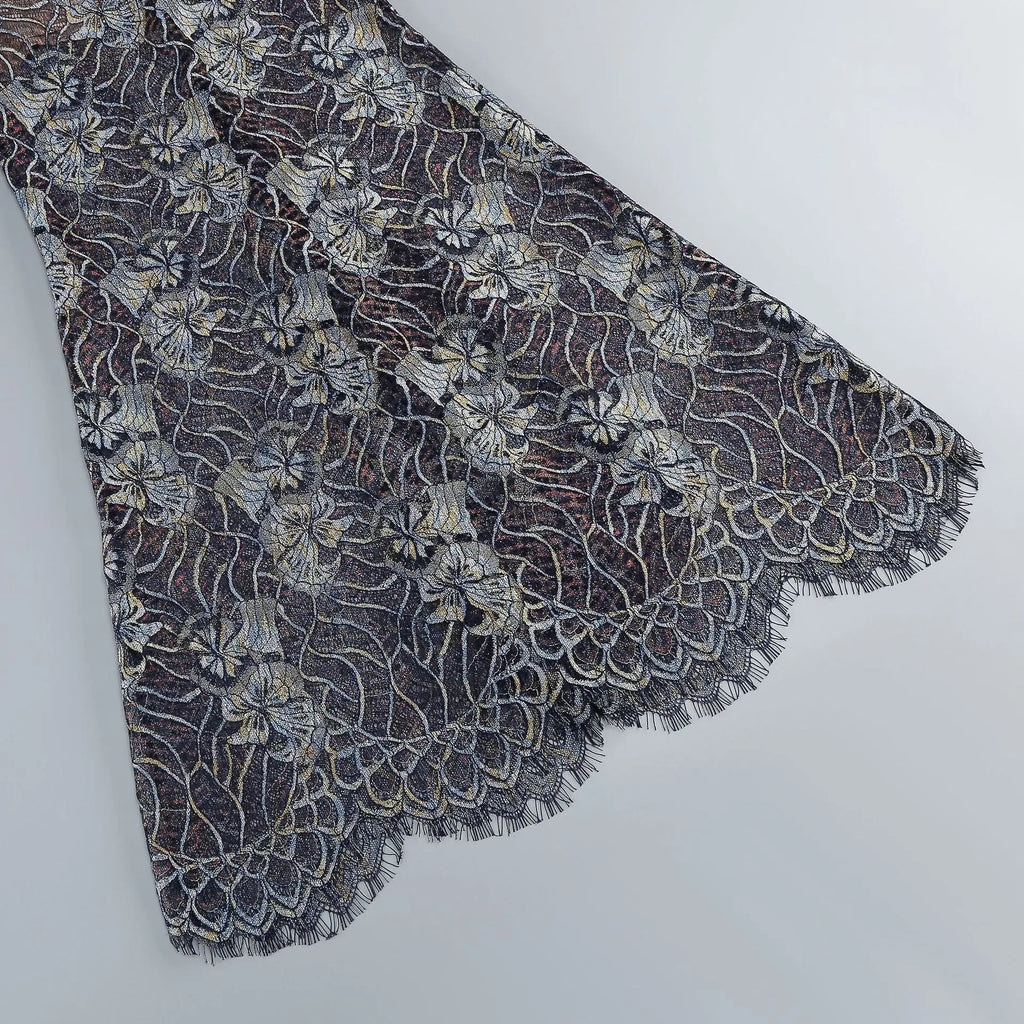 Shnovia Blue Strapless Embroidered Lace Maxi Dress with Gloves Avalabel