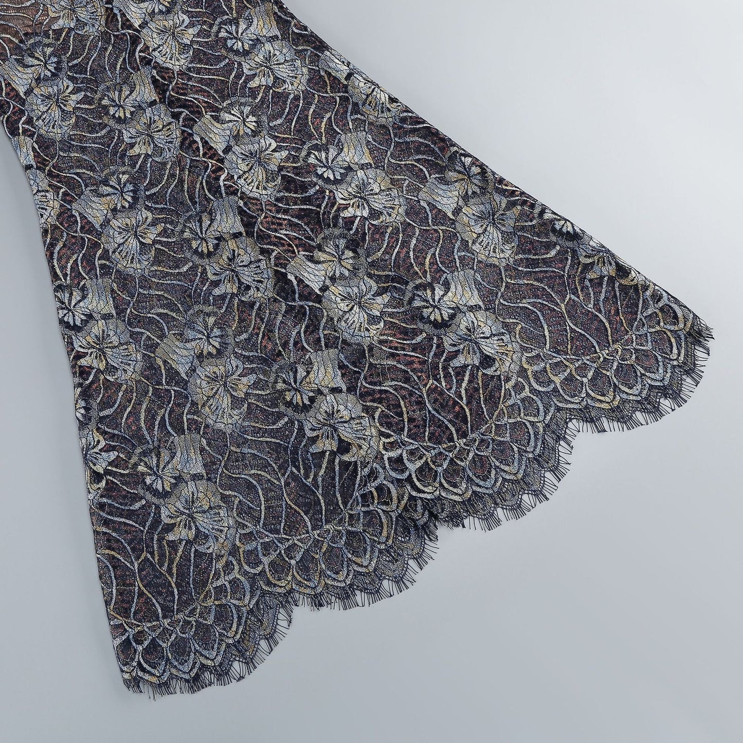 Shnovia Blue Strapless Embroidered Lace Maxi Dress with Gloves