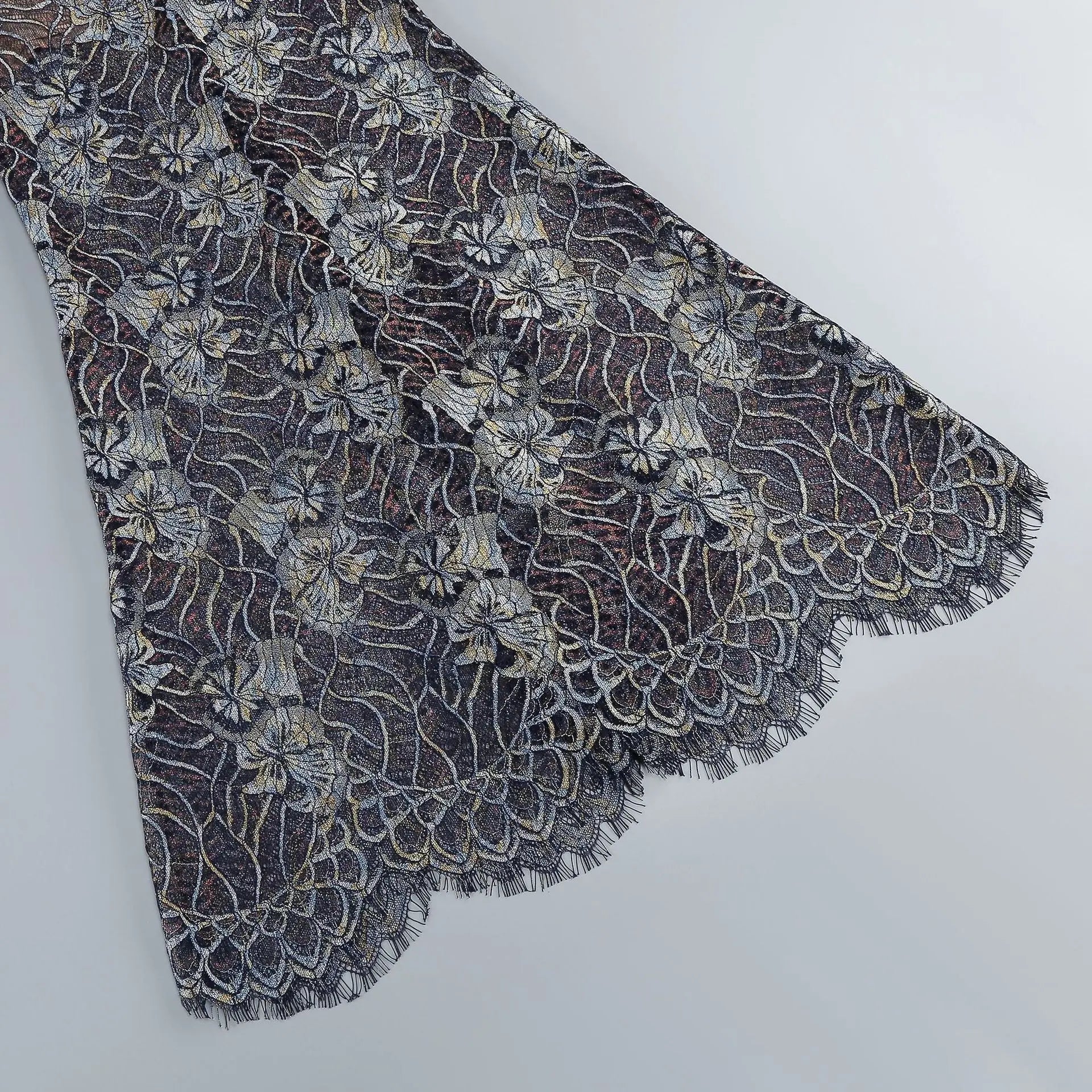 Shnovia Blue Strapless Embroidered Lace Maxi Dress with Gloves Avalabel
