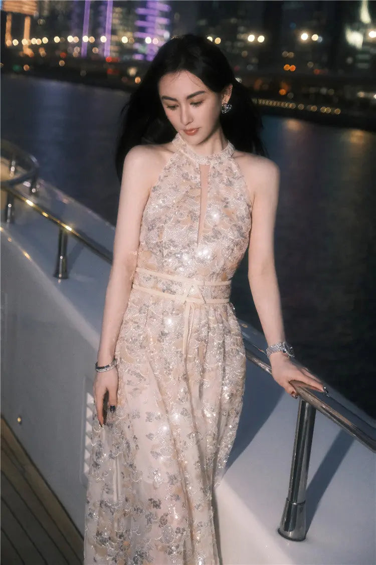 Gold Couture with Floral Embroidery Sequin Banquet Dress Avalabel