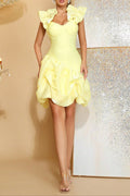 Georgia Ruffled Bud Mini Dress in Yellow Avalabel