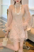 Jennifer Floral Bead Embroidery Tulle Mini Dress in Apricot Avalabel