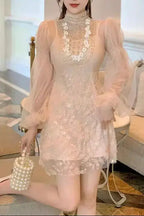 Jennifer Floral Bead Embroidery Tulle Mini Dress in Apricot Avalabel