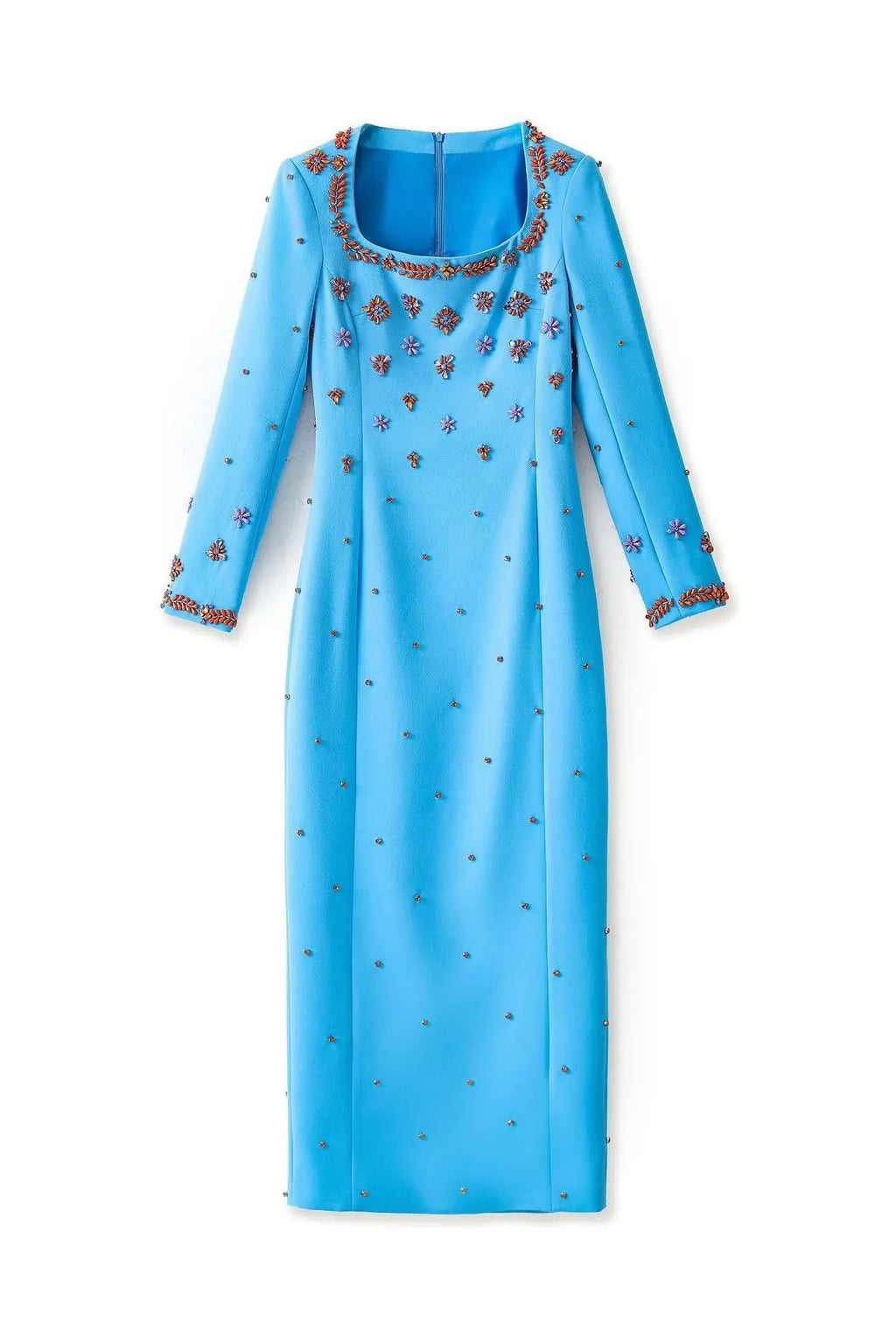 meroy square neck floral Beading Embroidery maxi dress in sky blue Avalabel