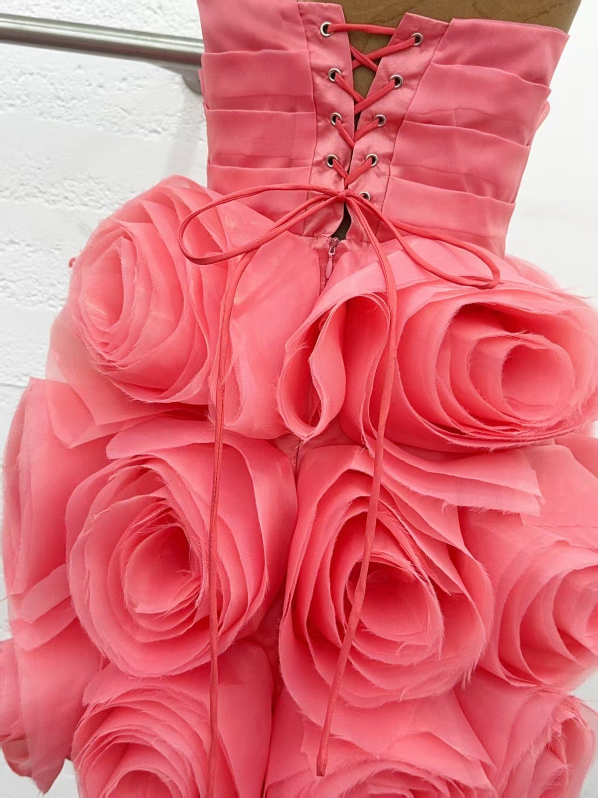 Georgia Appliquéd Organza Coral Mini Dress Avalabel