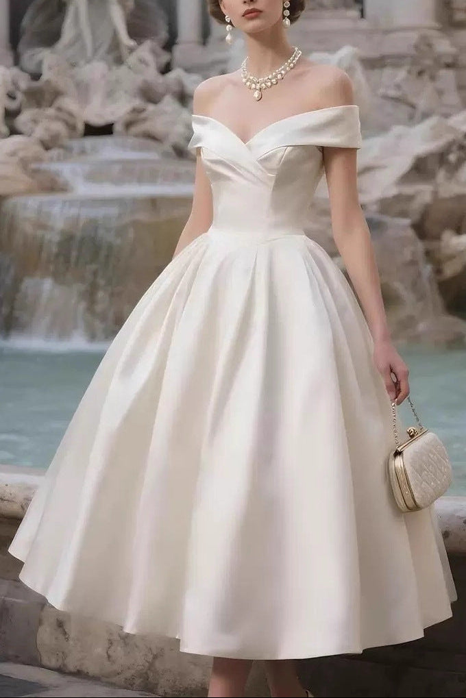 Sharon Off-the-Shoulder Minimalist Midi Dress - Off-White Avalabel