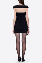 Lola Black Off-Shoulder Asymmetrical-Draped Mini Dress Avalabel