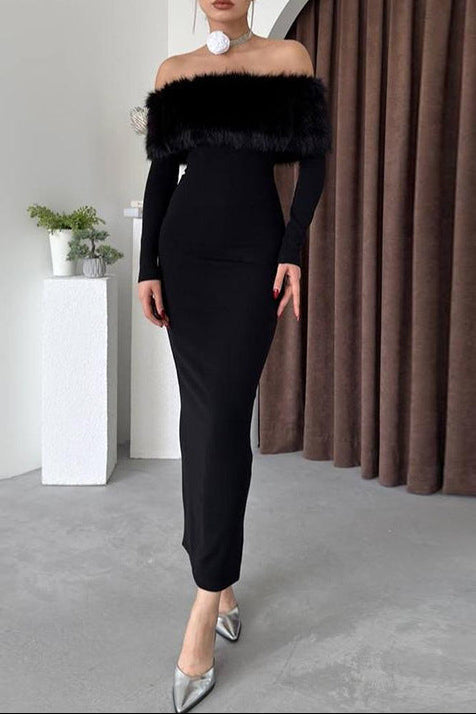 susie furry embellished bodycon midi dress in black Avalabel