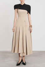 Gustave Khaki Cape Sleeveless Irregular Midi Dress Avalabel