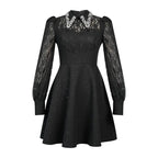 Lynn Black Rhinestone Collar Neck Lace Hollow Sleeve Mini Dress Avalabel