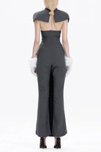 Double-Breasted Strapless Sleeveless Suit with Lapel - Grey Avalabel