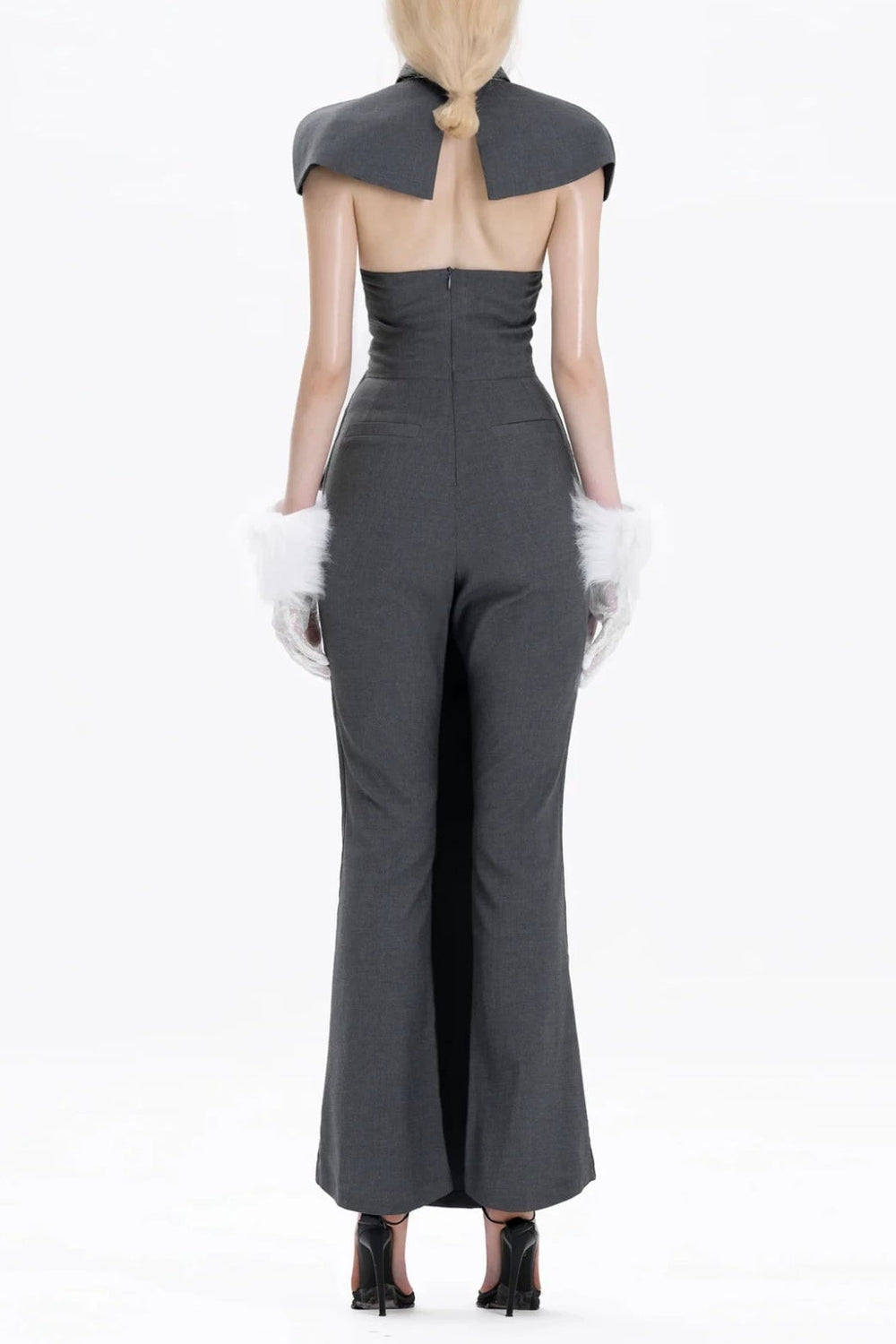 Double-Breasted Strapless Sleeveless Suit with Lapel - Grey Avalabel