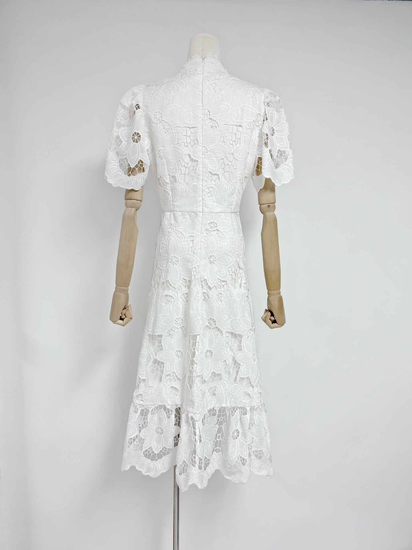 Jessica Lace Hollow Layered Midi Dress in White