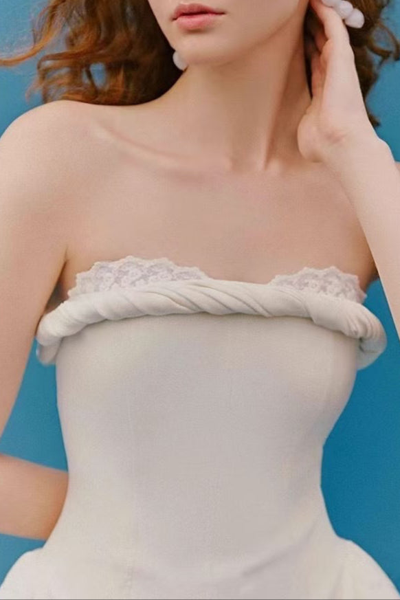 Sylvia Lace Trim Strapless Mini Dress in White Soraya