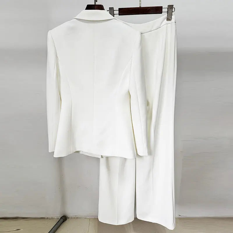 theresa diamond studded hollow out blazer set in white Avalabel