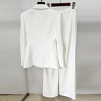 theresa diamond studded hollow out blazer set in white Avalabel
