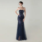 sequin strapless tulle maxi dress Avalabel