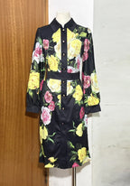 bernice rose print shirt midi dress in black Avalabel