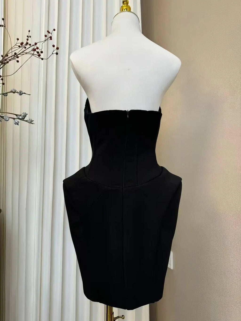 laura Folded Collar Corset Mini Dress in Black Avalabel
