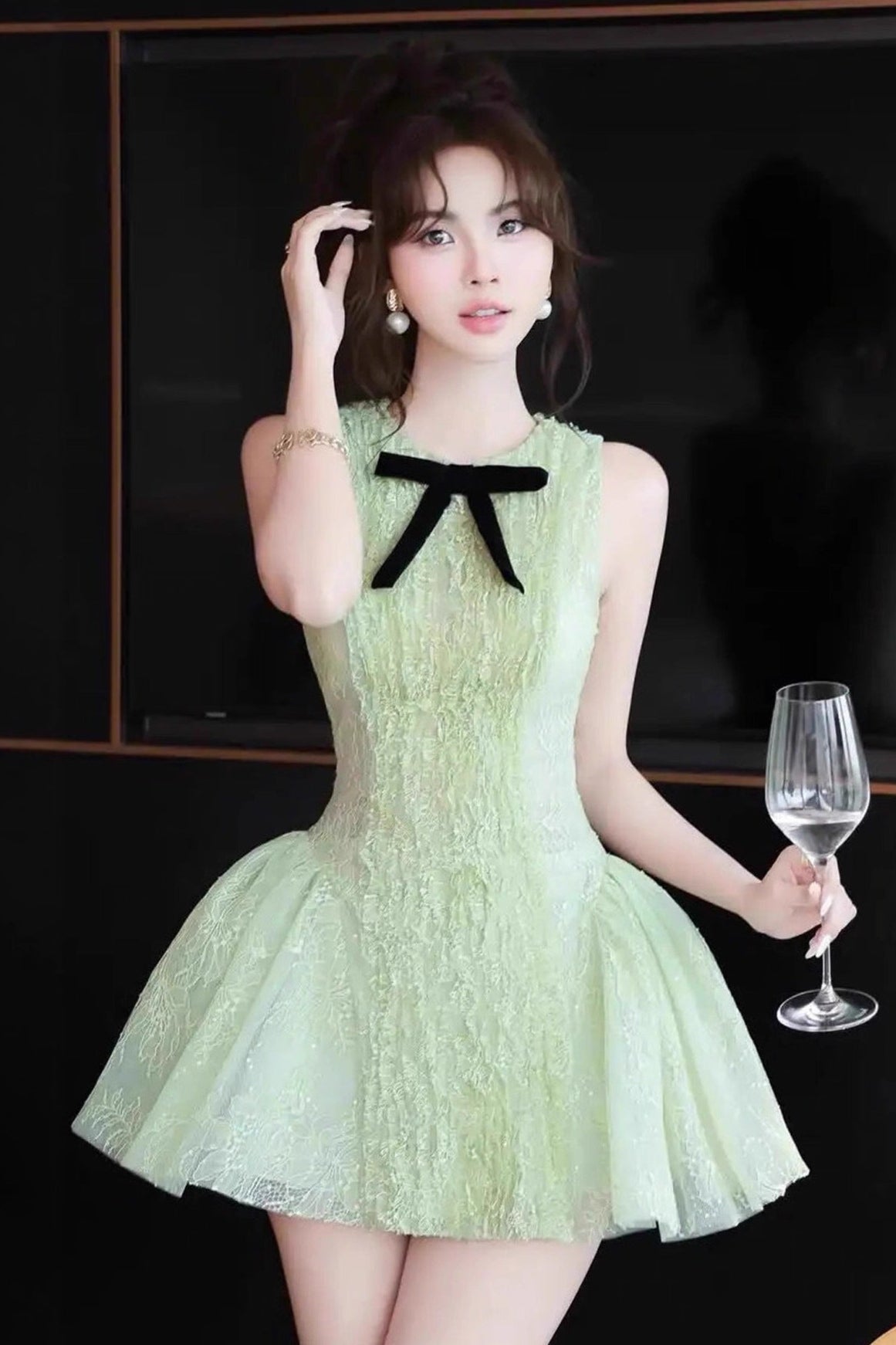 Eleanore Sleeveless Embroidered Mini Dress in Green Avalabel