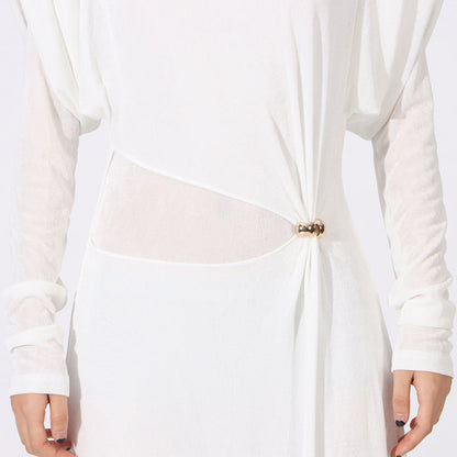 beryl pleated Knitted Fabric Maxi Dress in white