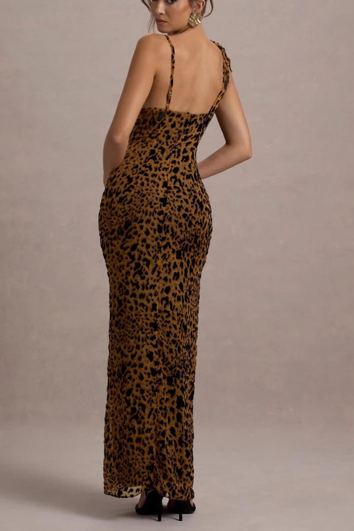 Leopard Print Slip Maxi Dress Avalabel