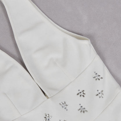 Lily Diamond V-Neck Midi Dress in White