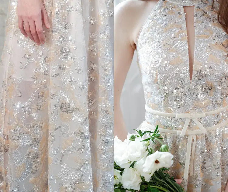 Gold Couture with Floral Embroidery Sequin Banquet Dress Avalabel